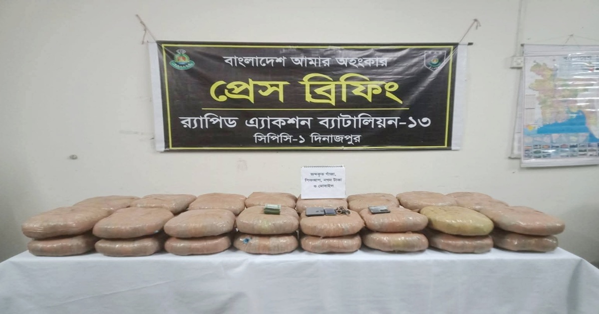 ঠাকুরগাঁওয়ে র‍্যাবের অভিযানে ৬৪ কেজি গাঁজাসহ দুই মাদক কারবারি গ্রেফতার
